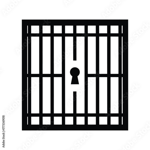 Black prison bars with a keyhole symbol in the center against a white background