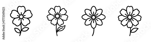 Charming line art cosmos flowers simple floral design elements for various applications