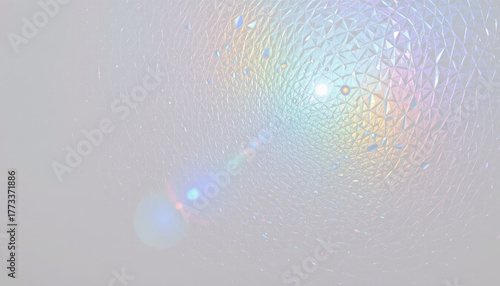 Holographic surface iridescent light prism flare pastel gradient abstract texture geometric pattern minimal background white backdrop evoke calm