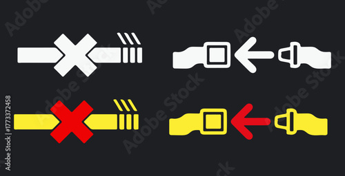 Seatbelt status icon set. Fasten and alert symbols vector illustration. EPS safety graphic