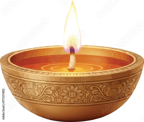 Golden diya glowing, brings warmth and light