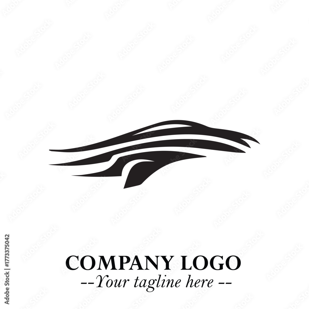 Obraz premium Car Running Fast Logo Symbol in Black on the White Background with Dynamic Speed Design