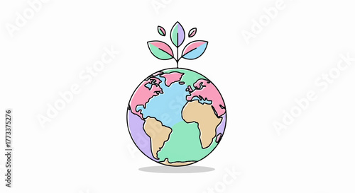 Earth Globe Icon with Leaves Sustainable Planet Concept for Environmental Protection and Ecology