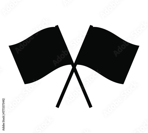 Crossed Chequered Racing Flags Black Silhouette Symbol Start or Finish Line Icon Vector