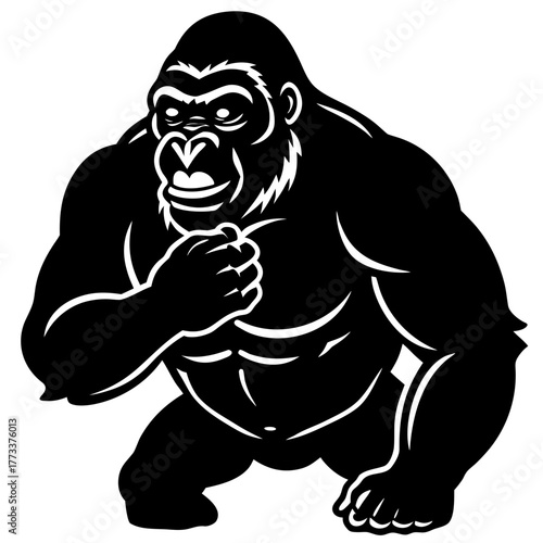 gorilla beating chest vector art illustration