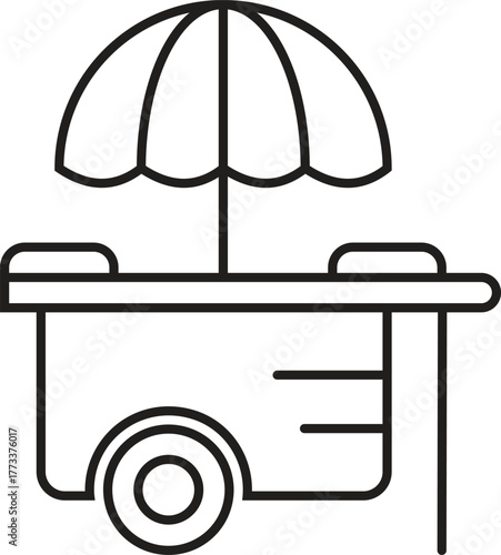 Street Food Cart Vector with Umbrella in Minimal Line Style