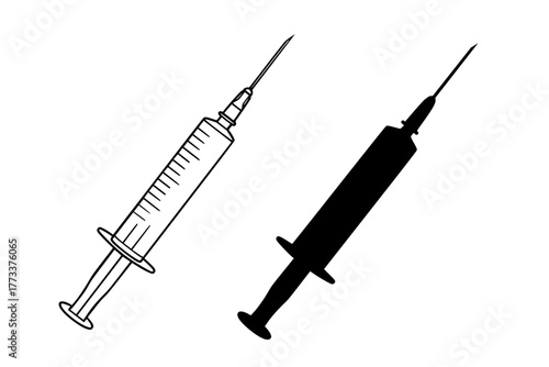 Syringe Vector Illustration, Outline and Silhouette Versions