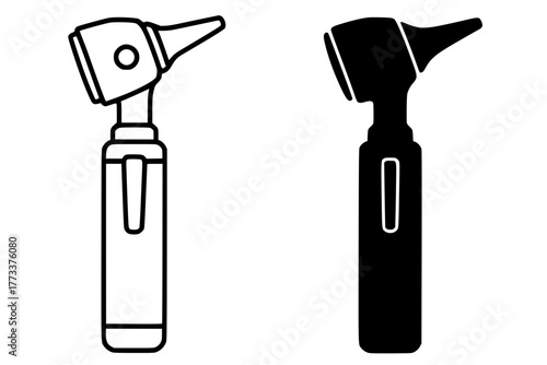 Otoscope Vector Illustration, Outline and Silhouette Versions