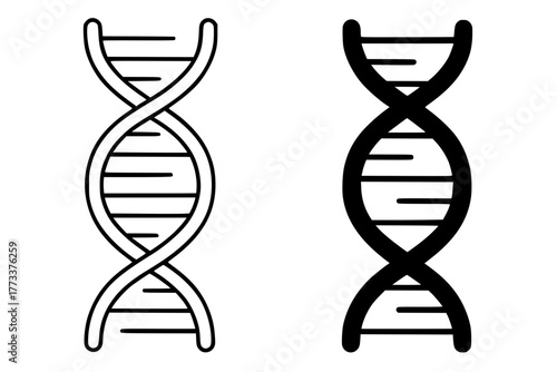 DNA Vector Illustration, Outline and Silhouette Versions