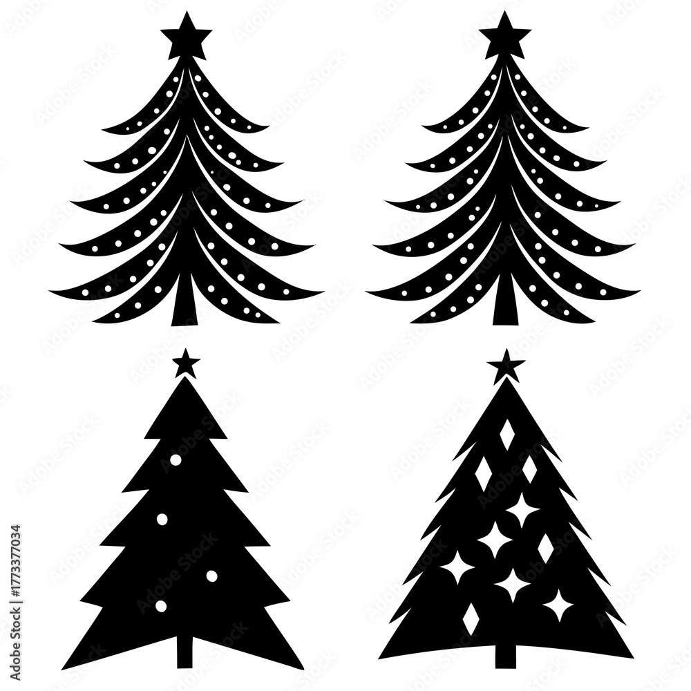 Obraz premium Decorative pine tree silhouette vector perfect for winter holiday creative designs.