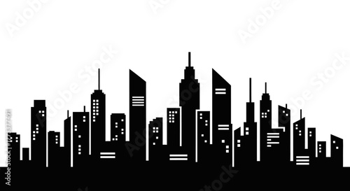 City skyline silhouette with transparent background
