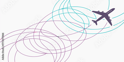 Airplane Silhouette Flying Through Abstract Dynamic Lines