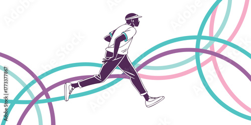 Abstract Running Man with Dynamic Colorful Wavy Lines