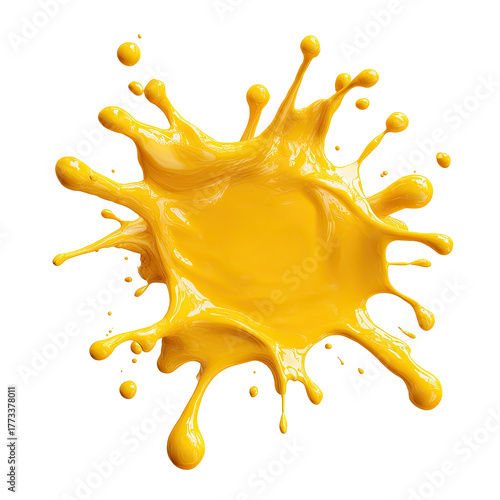 Vibrant yellow liquid splashes and splatters on a dark background