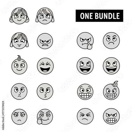 Collection of Hand Drawn Emoji Faces Expressing Various Emotions.