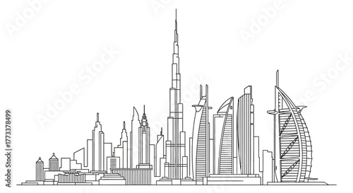 Dubai skyline outline with modern architecture