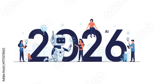 Future technology concept with robot and people