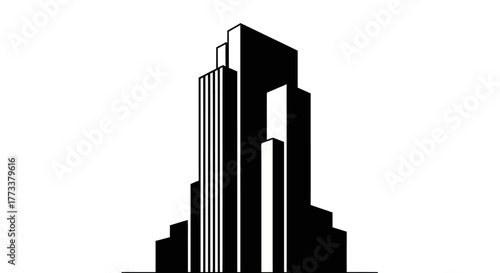Modern skyscraper silhouette with transparent background