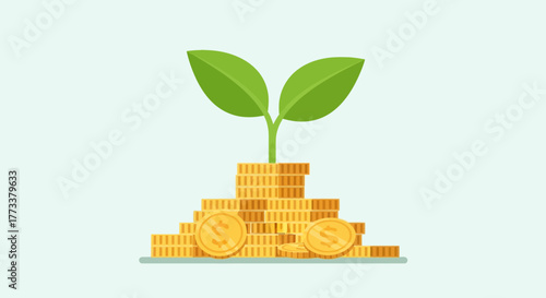 Money growth concept with plant sprouting from coins