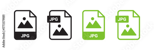 JPG document icons in black and green, representing image file formats for digital photography and visual content storage