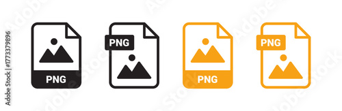 PNG document icons in black and orange, representing image file formats with transparency for digital design and photography