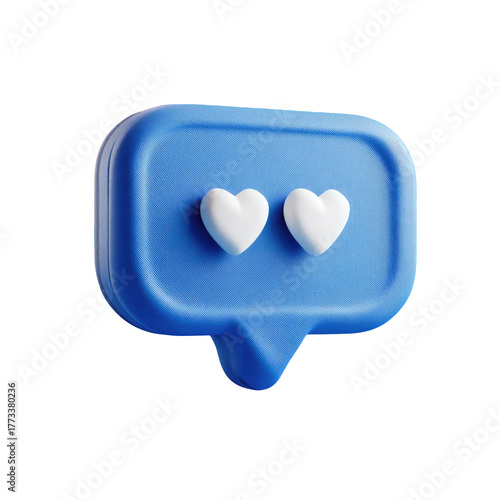A blue speech bubble with two white hearts inside, isolated on black