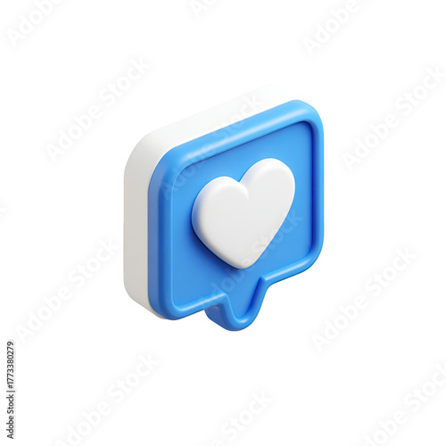3D blue speech bubble with a white heart icon
