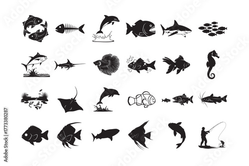 24 Fish Silhouette Vector Set