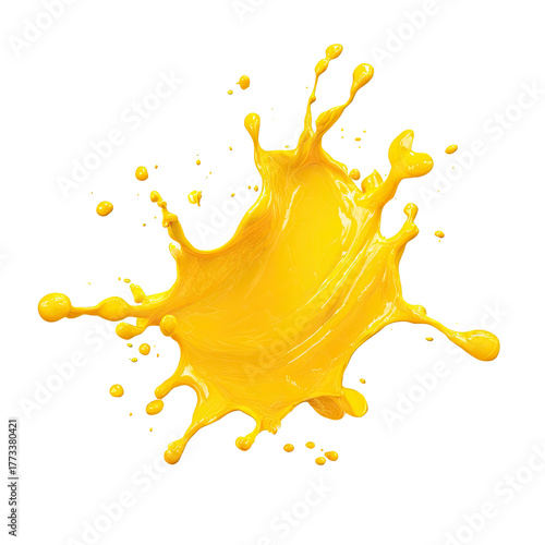 Dynamic yellow liquid splash in mid-air against a black backdrop