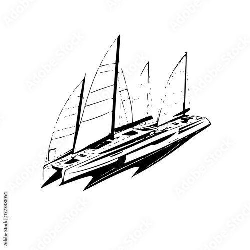 Sleek catamaran sailing yacht gliding through ocean waves, modern adventure travel concept