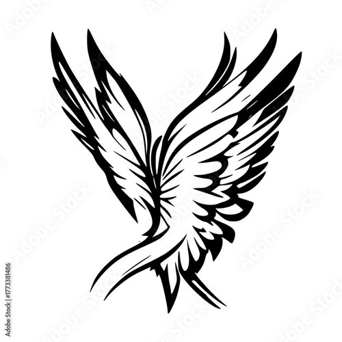 Elegant angel wings soaring in flight, a spiritual symbol of freedom and grace, perfect tattoo