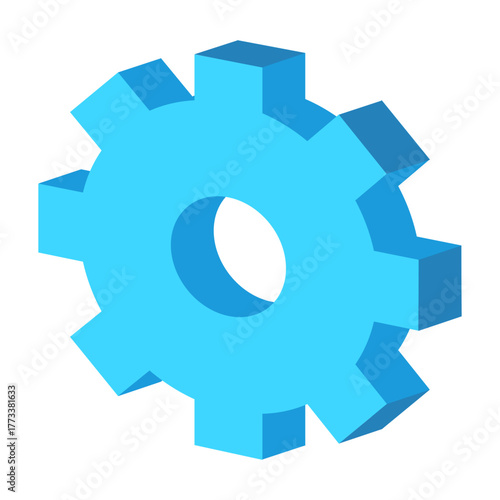 Modern isometric gear symbol for technology, engineering, and automation projects needs