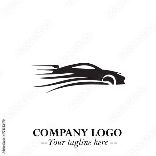 Car Running Fast Logo Symbol in Black on the White Background with Dynamic Speed Design