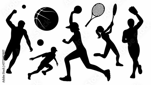 Dynamic silhouettes of athletes in action, perfect for sports branding, fitness campaigns, or team graphics, conveys energy, strength, and passion for competition