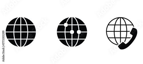 Connect globally with these sleek, modern communication icons perfect for websites, apps, and presentations symbolizing worldwide networking and reach