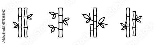 Four simple stylized bamboo stalk designs with leaves for decorative purposes