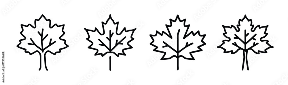 Fototapeta premium Four distinct maple leaf outline designs ideal for autumnal themes and nature graphics