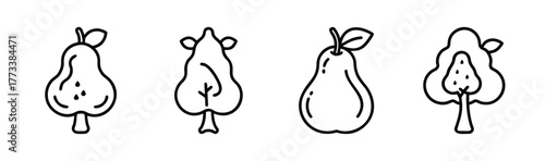 Whimsical hand-drawn pear icons simple fruit tree graphics for playful designs