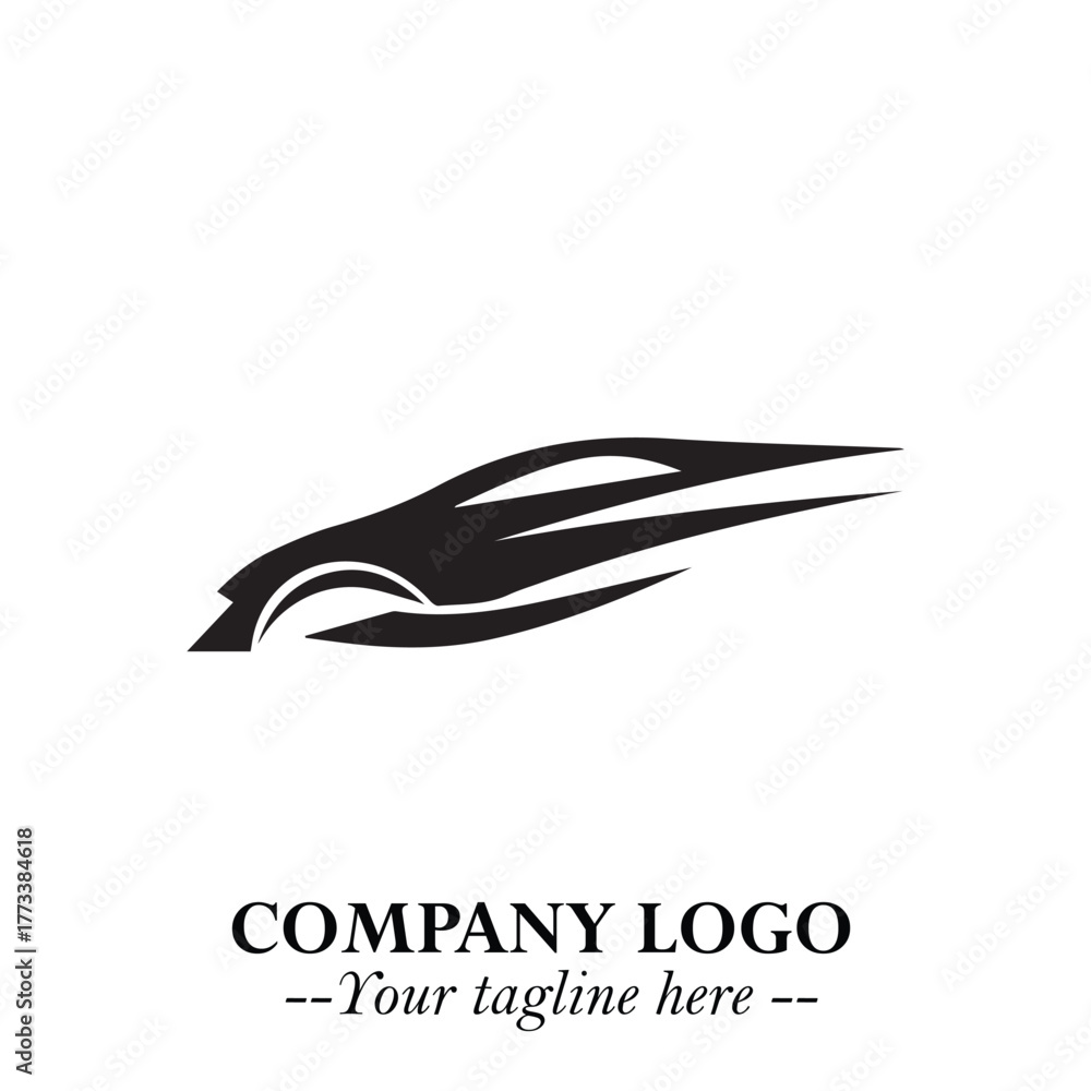 Obraz premium Car Running Fast Logo Symbol in Black on the White Background with Dynamic Speed Design