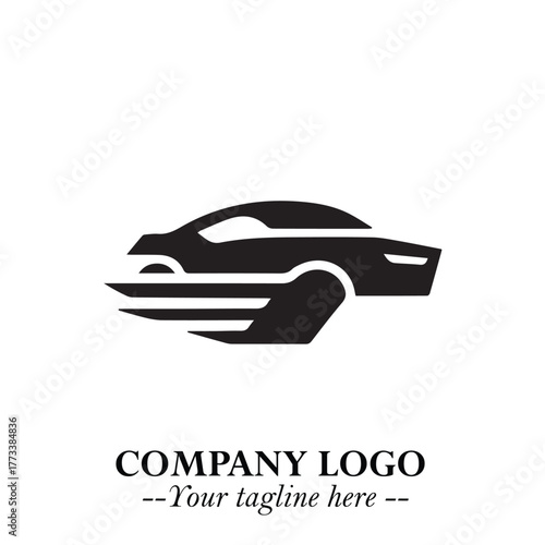 Car Running Fast Logo Symbol in Black on the White Background with Dynamic Speed Design