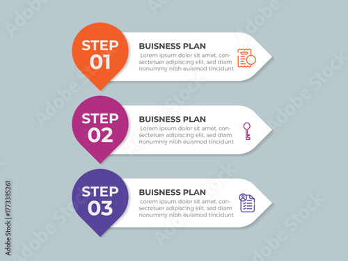 Business infographic thin line process with square template design with icons and 3 options or steps. Vector illustration.