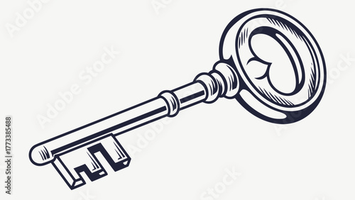 Unlock possibilities with this sketched vintage key, symbolizing solutions, security, and timeless elegance, perfect for historical or design projects
