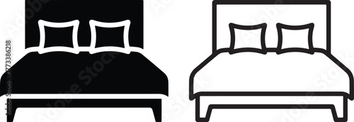 Elegant double bed illustration with black and white color variations