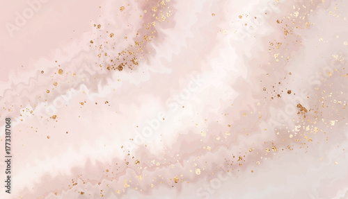Elegant rose quartz background design with geode texture and gold sequins.