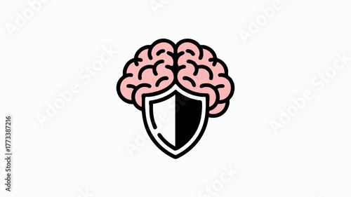 Brain protected by shield, representing mental health and cognitive defense.