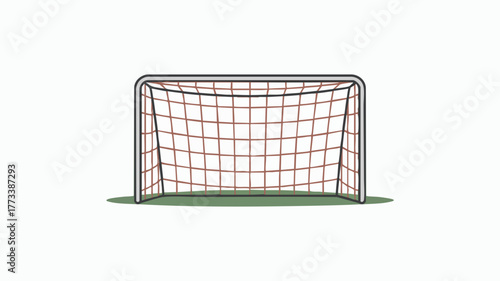 Illustration of a soccer goal with a white net on a green field.