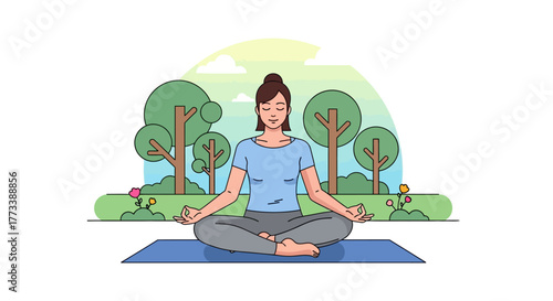 Serene Outdoor Yoga Find Inner Peace in Nature's Embrace Illustration