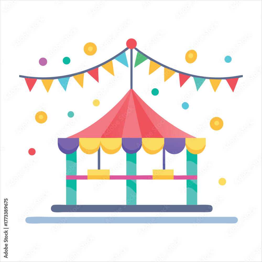 Obraz premium Colorful carnival tent with festive bunting and confetti