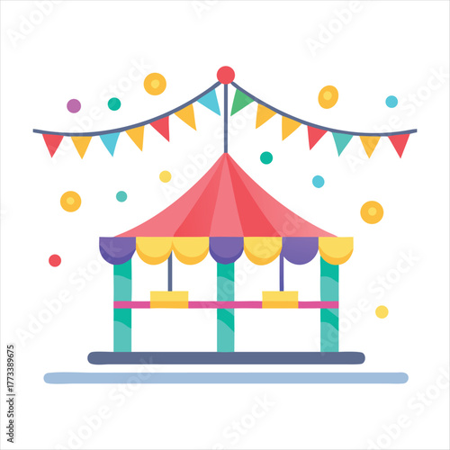 Colorful carnival tent with festive bunting and confetti