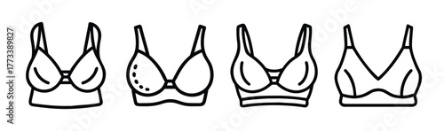 Collection of line art bralettes showing different styles and designs perfect for fashion sketches